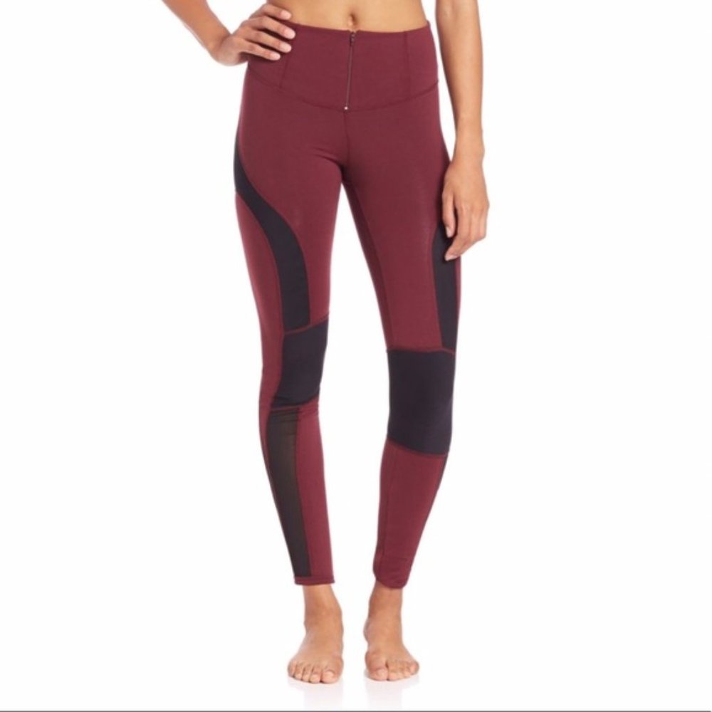 Free People Red Combo Front Zip Cool Rider Legging with Sheer Mesh Panels NWT